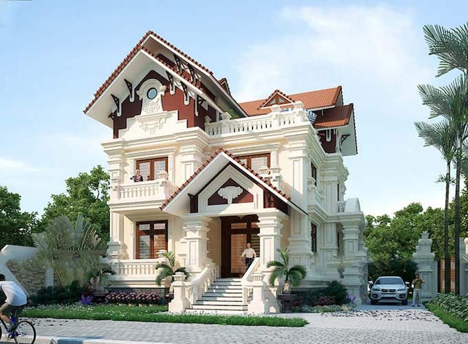 Mẫu nhà 2 tầng mái Thái đẹp phong cách Tân Cổ Điển 5