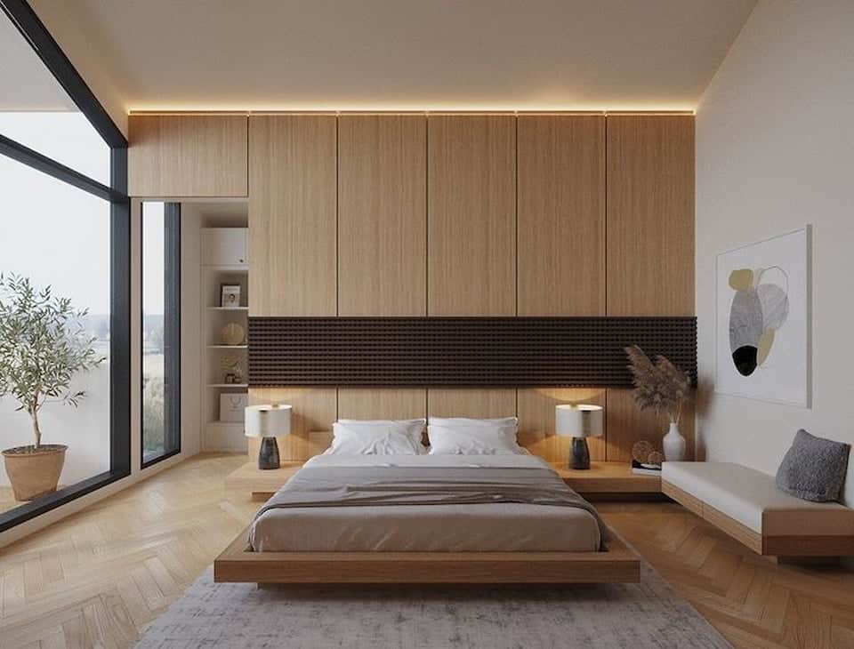 Phòng ngủ phong cách tối giản với nội thất gỗ