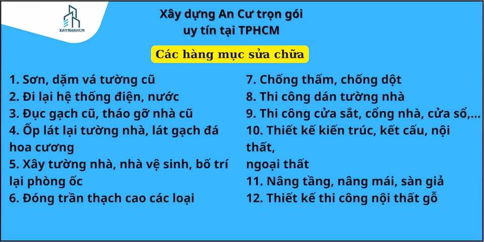 Báo giá sửa chữa nhà trọn gói TPHCM mới nhất năm 2023