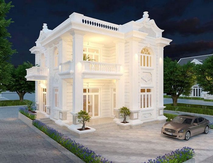Biệt thự 2 tầng mái Thái phong cách cổ điển màu sắc hài hòa